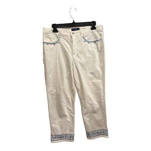Charter Club white Cropped Pants with Blue Embroidery size 12